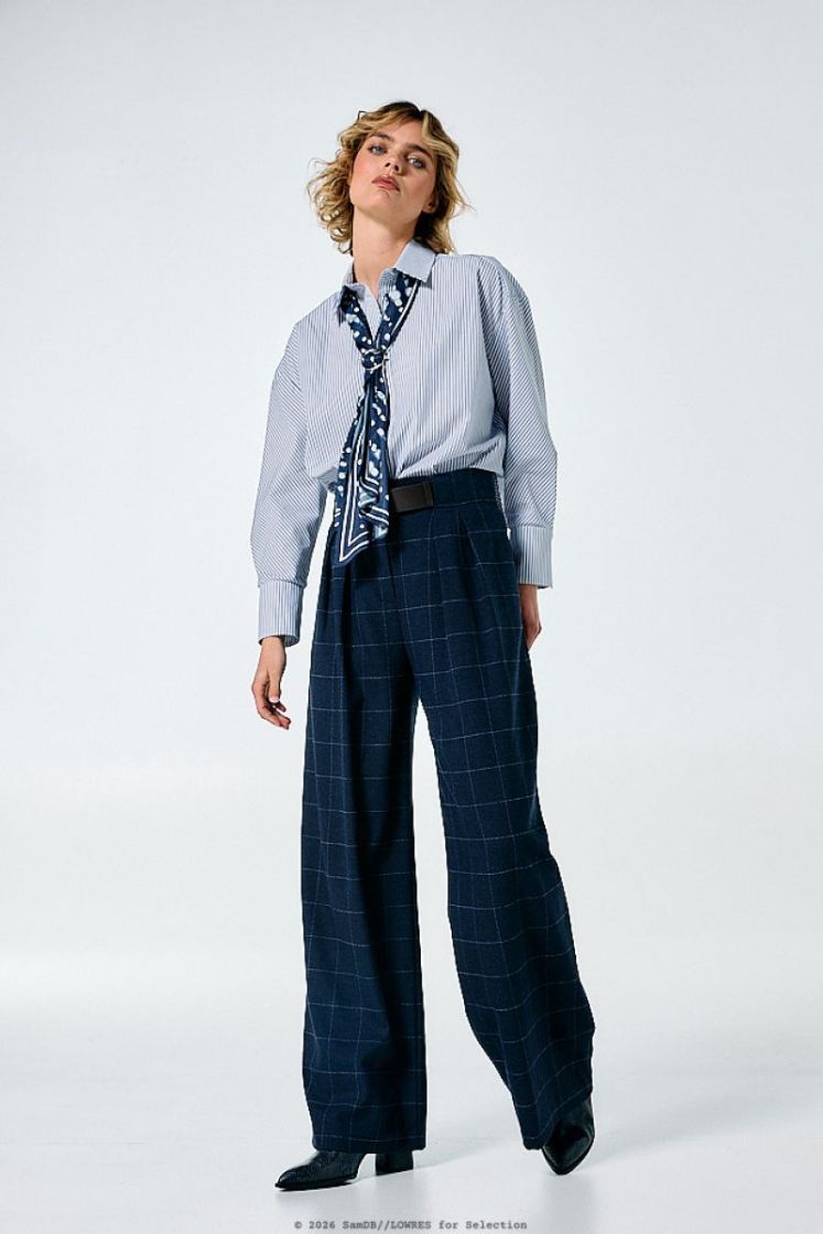Elegante broek met subtiele ru 21 Midnight Blu
