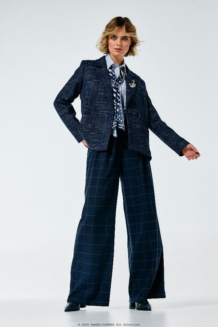 Elegante broek met subtiele ru 21 Midnight Blu