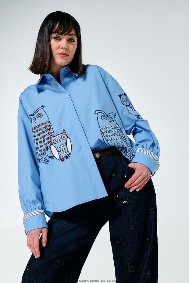 Hemdblouse in katoen met brode 29 Multi Color