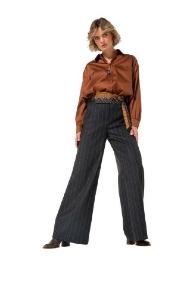 Blouse in shiny katoen 36 Caramello