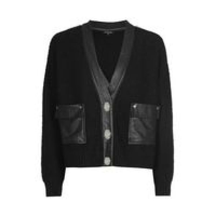 Korte cardigan met vegan leath 10 Black