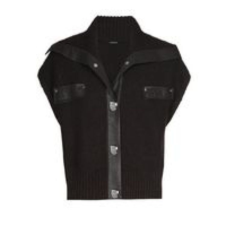 Cardigan trui met vegan leathe 30 Coffee