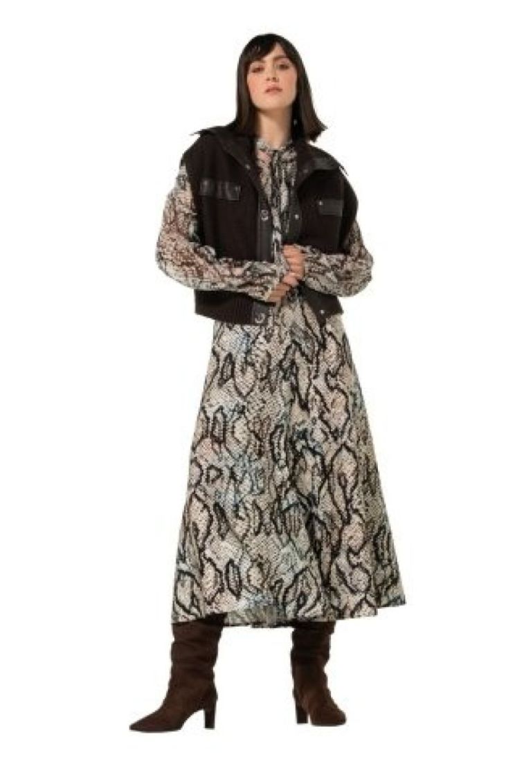 Cardigan trui met vegan leathe 30 Coffee
