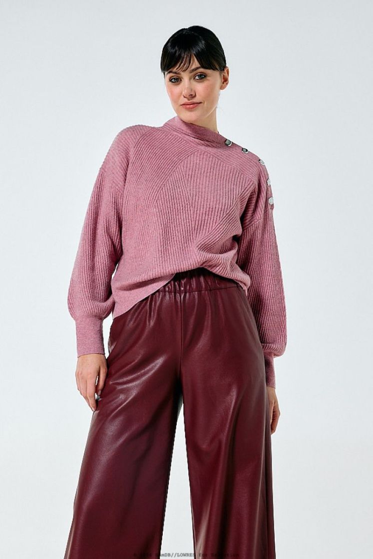 Palazzo broek in vegan leather 51 Wine Red