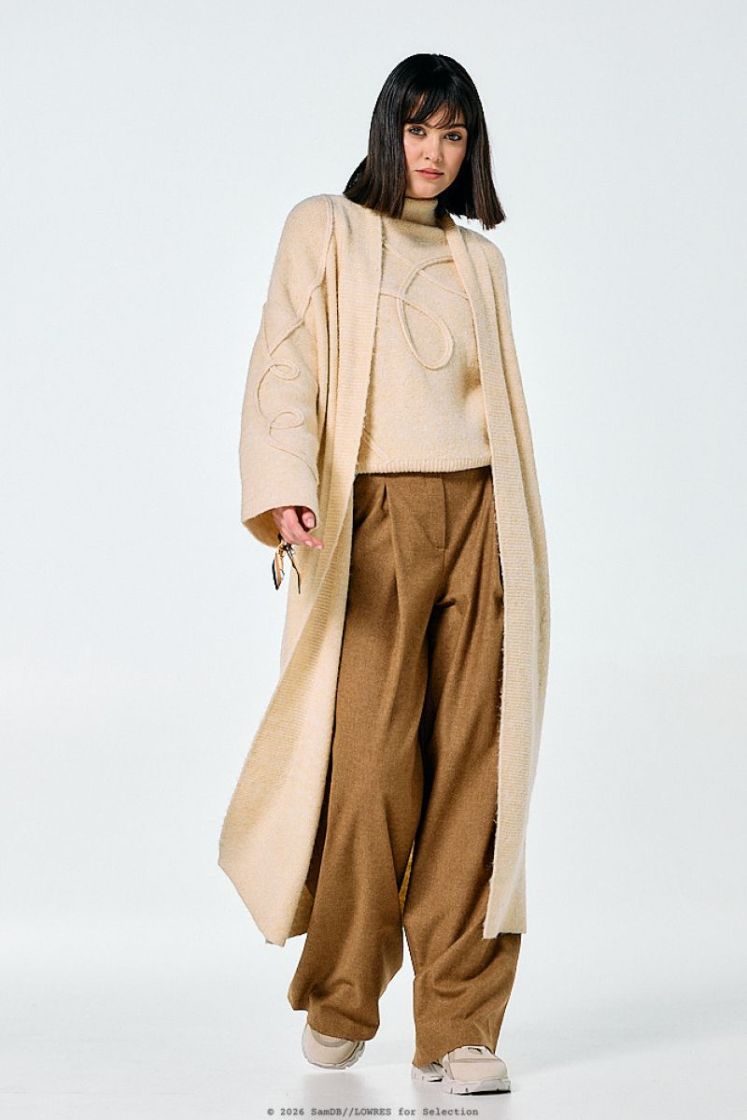 Elegante broek met dubbele rie 35 Camel