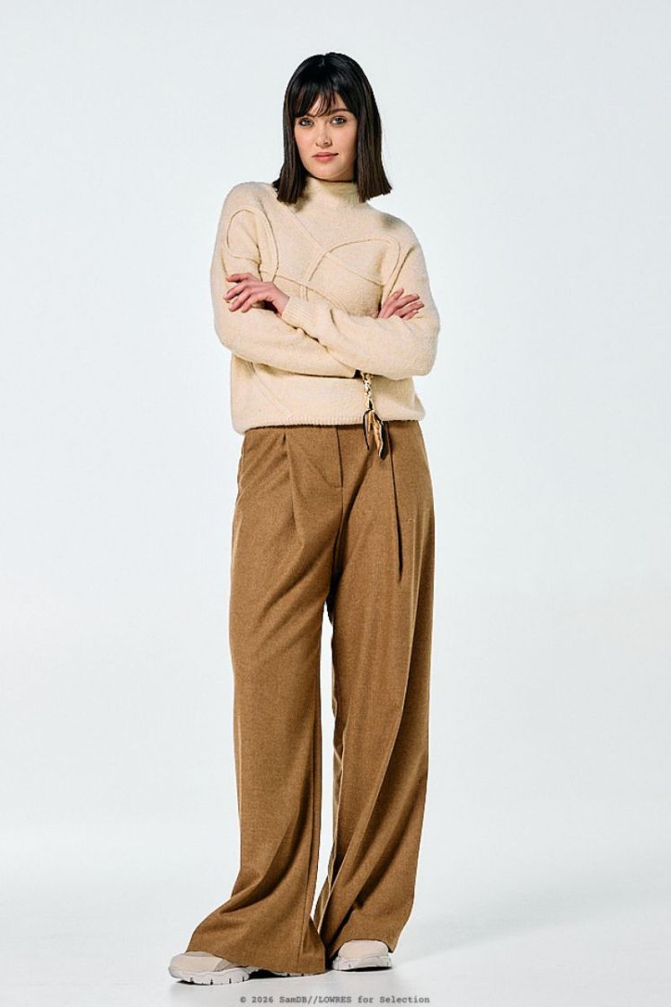 Elegante broek met dubbele rie 35 Camel
