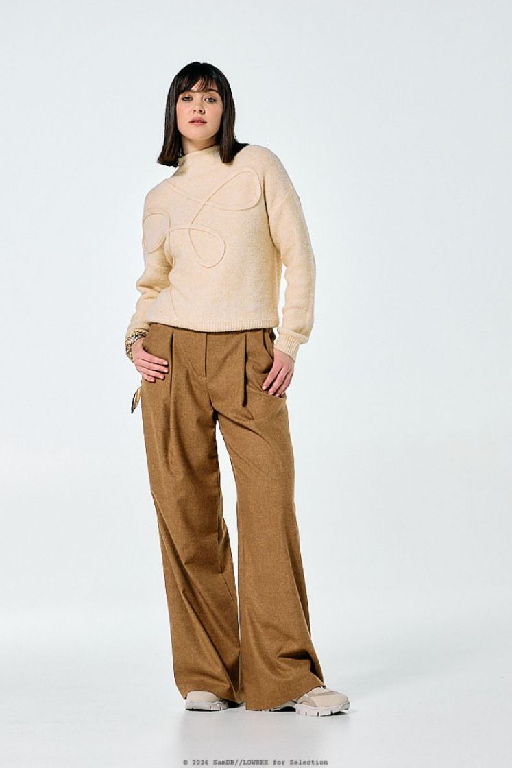 Elegante broek met dubbele rie 35 Camel