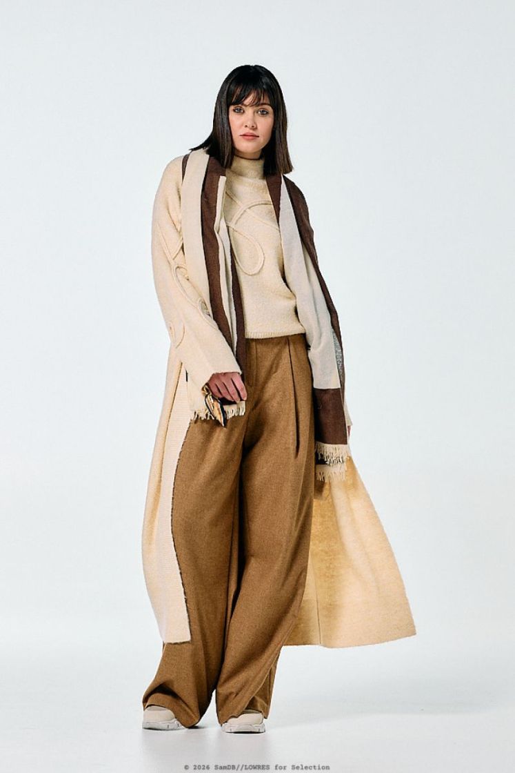 Elegante broek met dubbele rie 35 Camel