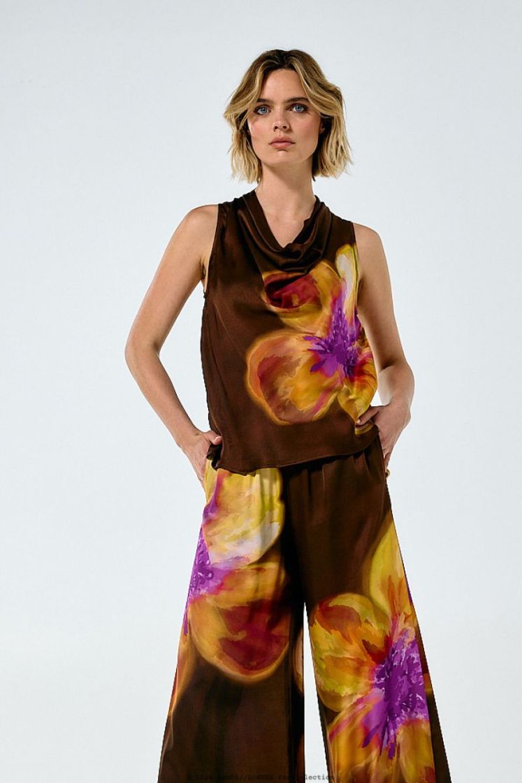 Shiny palazzo broek, elastic w 79 Multi Color