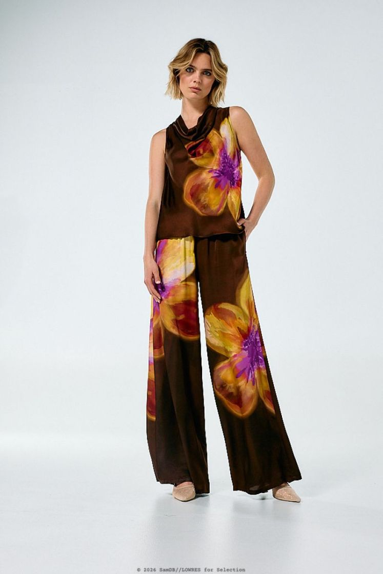 Shiny palazzo broek, elastic w 79 Multi Color