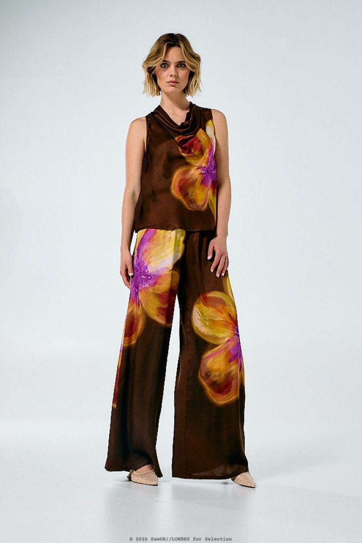Shiny palazzo broek, elastic w 79 Multi Color